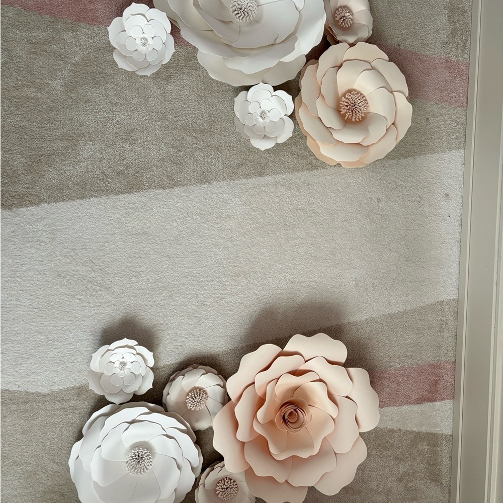 Elegant White and blush thick Paper Flowers for wall